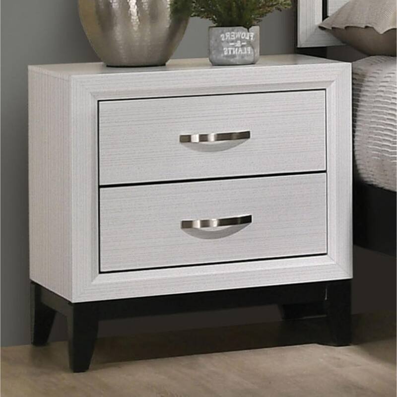 Two-Tone Nightstand - White Finish with Two Drawers & Wooden Legs