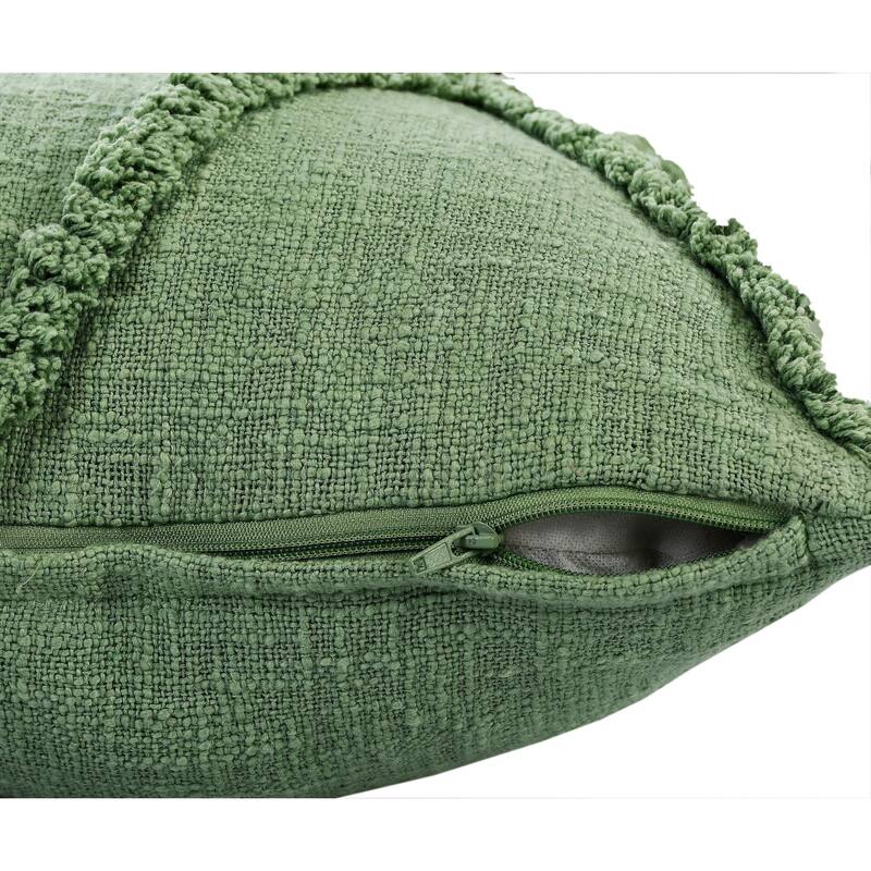 20" Green Hand Woven Diamond Tufted Square Throw Pillow