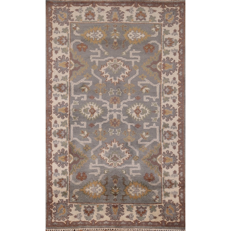 Gray Oushak Indian Accent Rug Hand-Knotted Wool Carpet - 3'1"x 5'4"