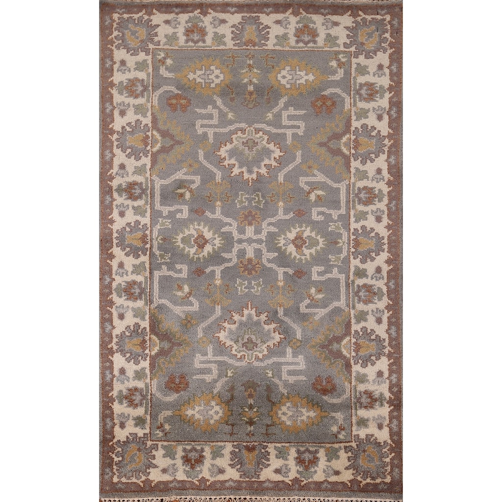 Gray Oushak Indian Accent Rug Hand-Knotted Wool Carpet - 3'1"x 5'4"