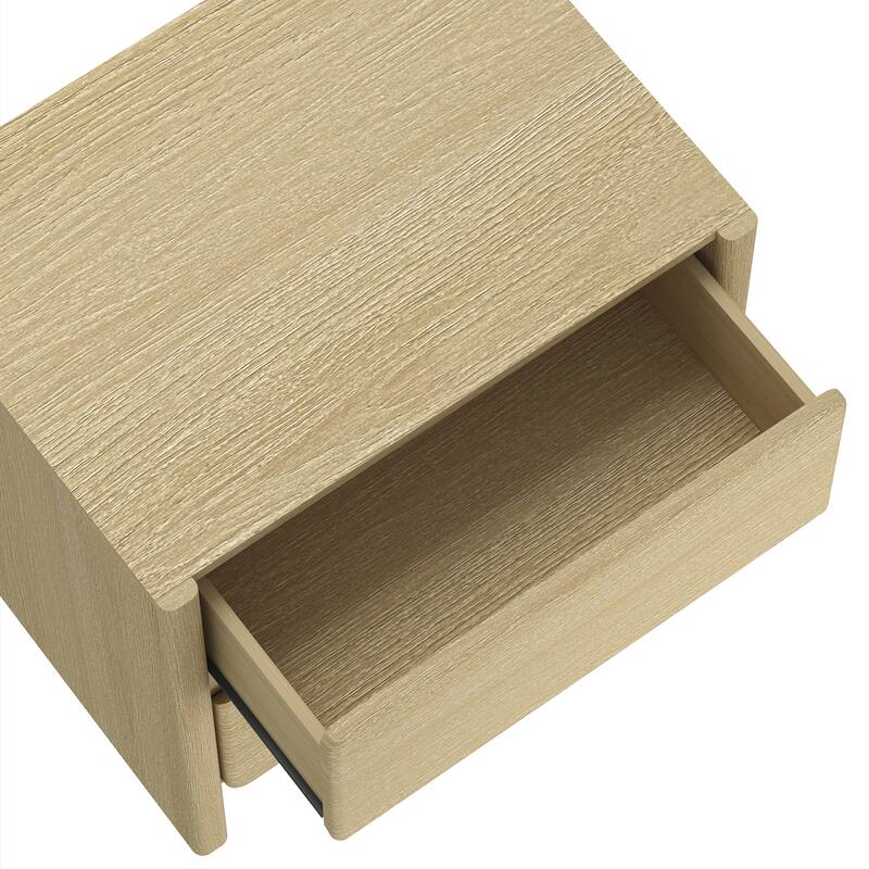 Natural Oak Nightstand with 2 Drawers, Minimalist Design for Bedroom