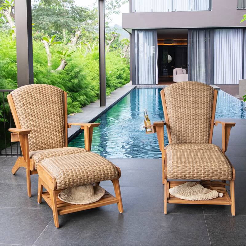 Cambridge Casual Camden Teak Outdoor Adirondack Chairs with Padded Woven Seat