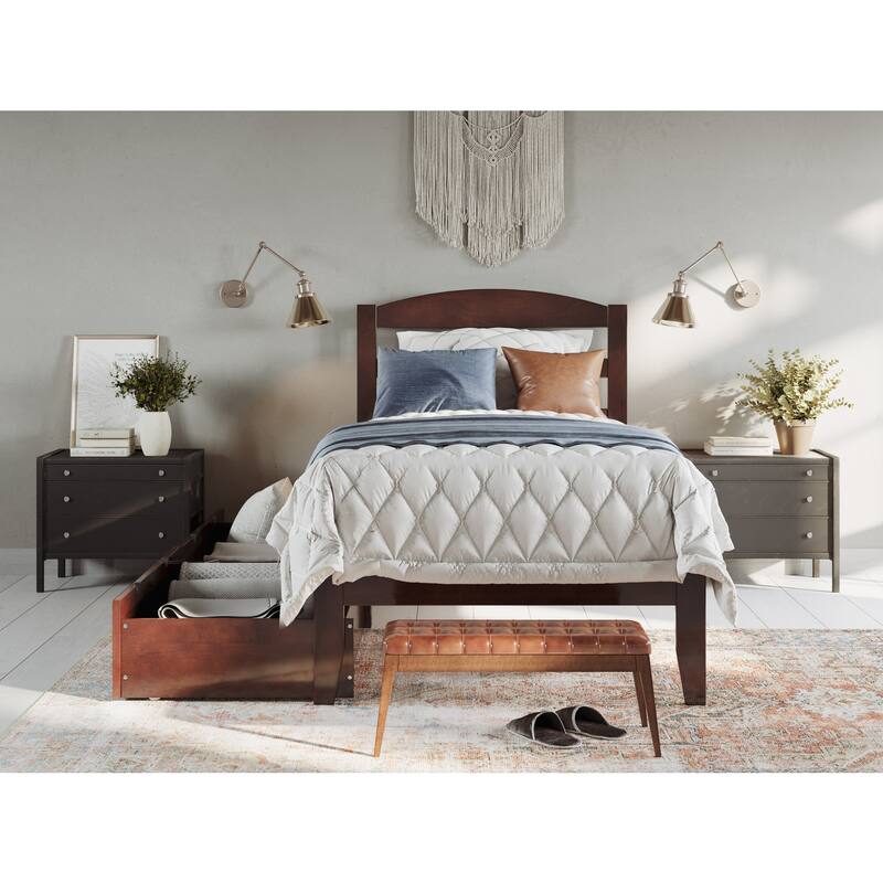 Twin Bed with Drawers - Solid Wood Platform & USB Charging - 38x76 Twin Size
