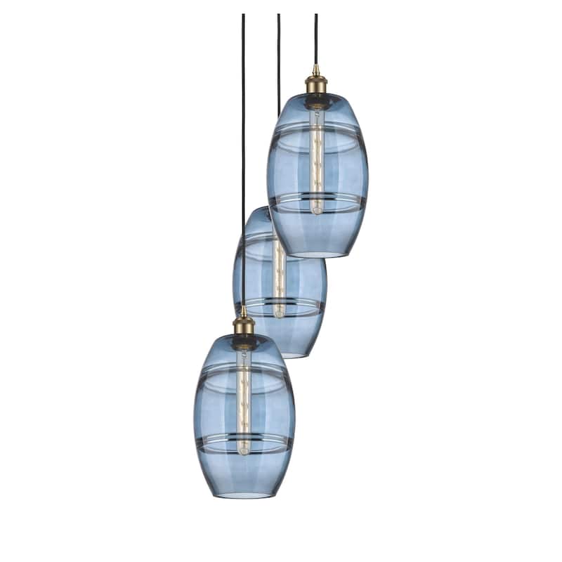 Innovations Lighting 113B-3P-30-15 Vaz Pendant Vaz 3 Light 15" Wide - Antique Brass / Blue