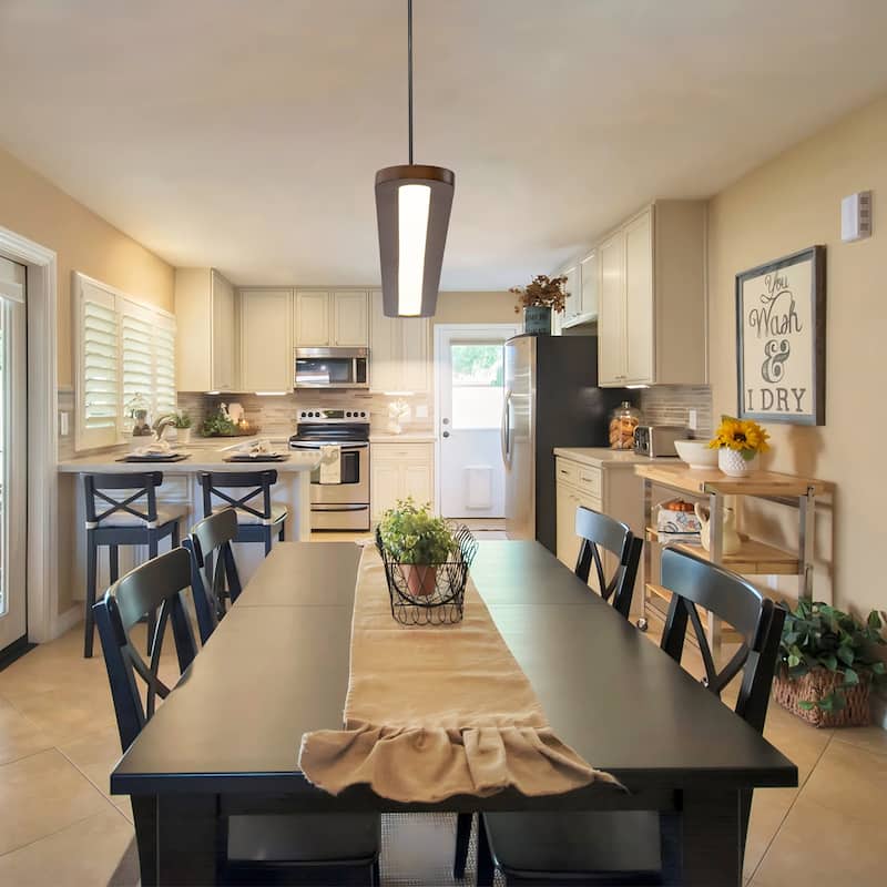 47.2 in. 1-Light Modern Farmhouse Walnut Wood Linear Dimmable Integrated LED Hanging Island Light for Dining Room