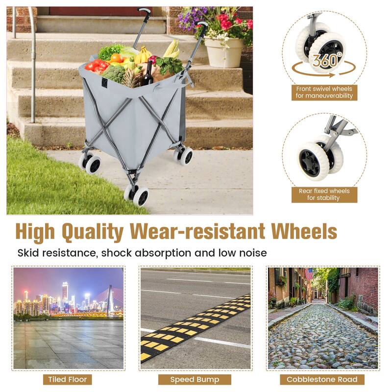 Costway Folding Shopping Cart Utility w/ Water-Resistant Removable