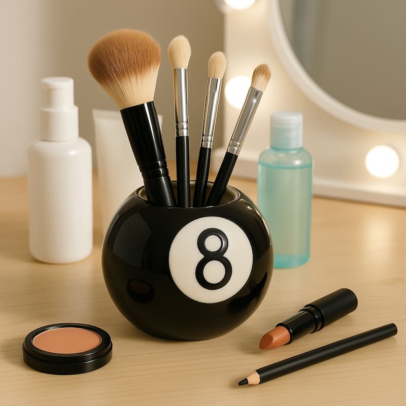 Sleek Magic 8 Ball Round Pencil Cup Storage - 4", Black & White - 4.0"