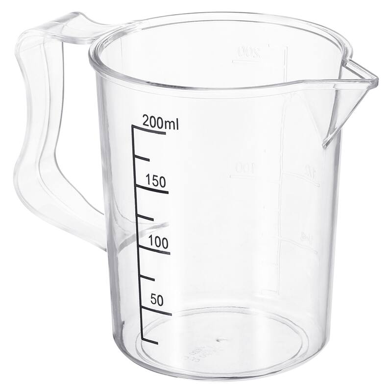 Graduated Beaker, 200ml PC Plastic Liquid Measuring Cup Double Sided Graduations - Transparent