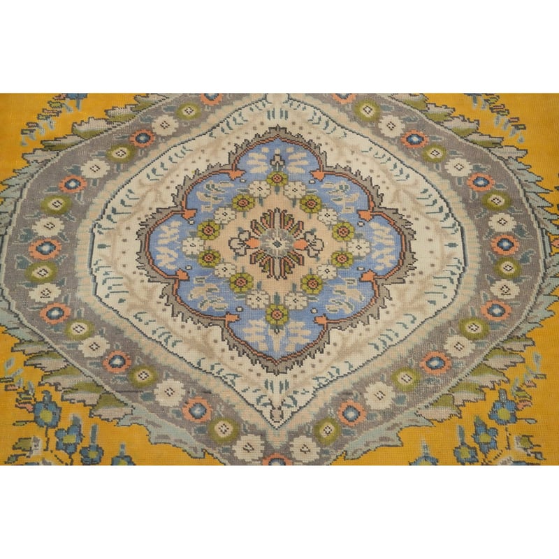 Hand Knotted Oriental 100% Wool Carpet Traditional Floral Yellow & Gold Tabriz Area Rug - 12' 6'' X 9' 6''
