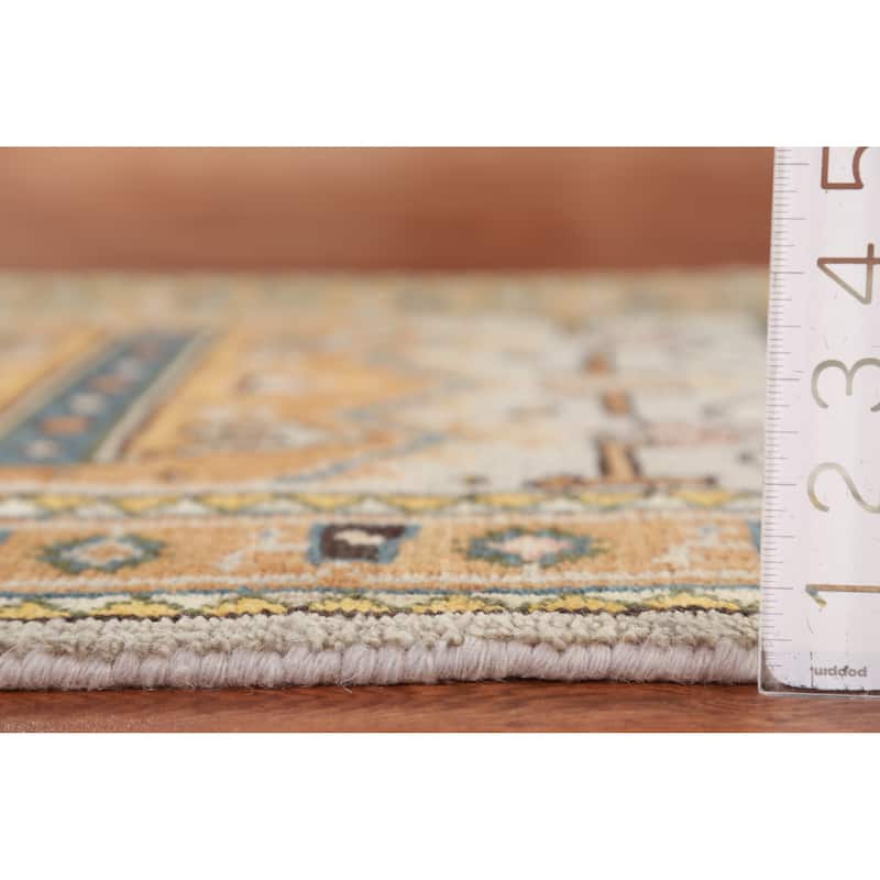 Hand Knotted Oriental 100% Wool Carpet Traditional Geometric Greys & Charcoal Heriz (serapi) Runner Rug - 8' 0'' X 2' 7''