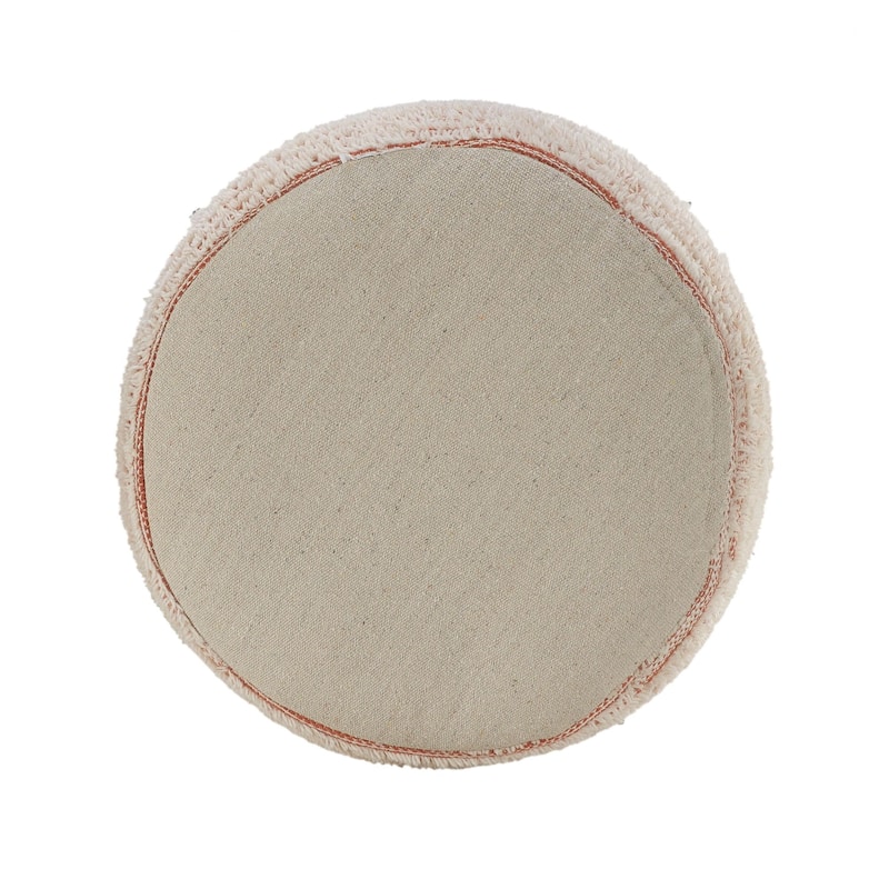18" Peach and White Distressed Round Pouf Ottoman