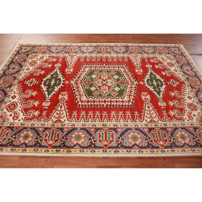 Hand Knotted Oriental 100% Wool Carpet Traditional Geometric Red Viss Area Rug - 9' 0'' X 6' 0''