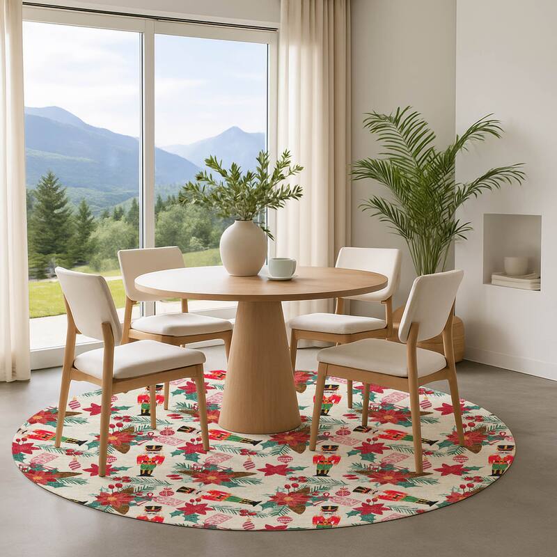 Premium Washable Super Soft Holiday Nutcracker Mayfield Rug - Ivory - 8' x 8'