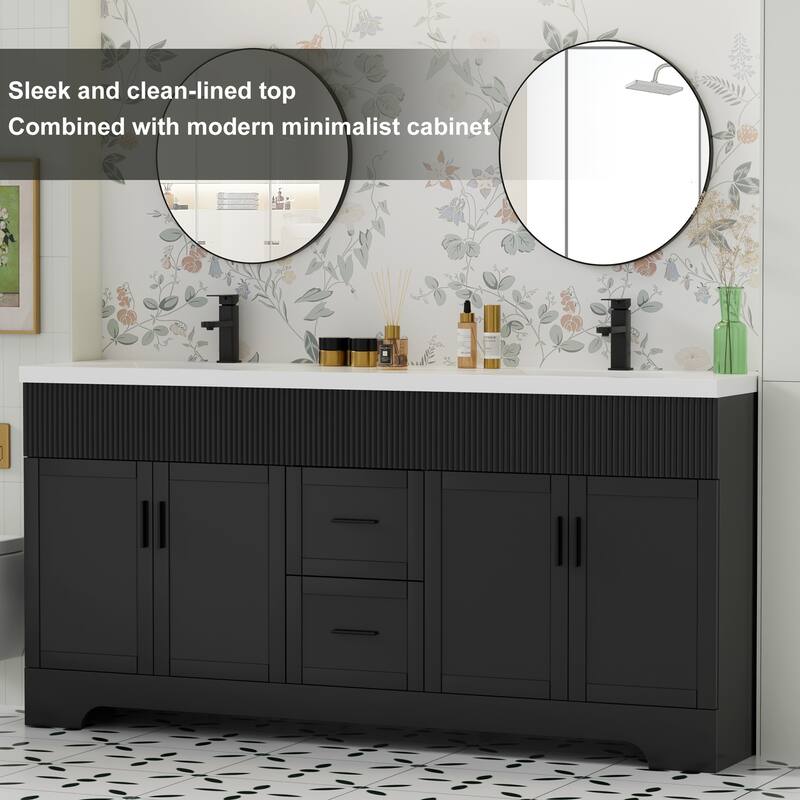 Modern 24"/30"/36"/48" Wave-Line Bathroom Vanity Set with Sink & Faucet