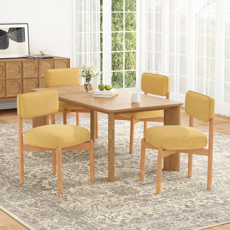 Modern Wooden Blended Linen Dining Chair (Set of 2)