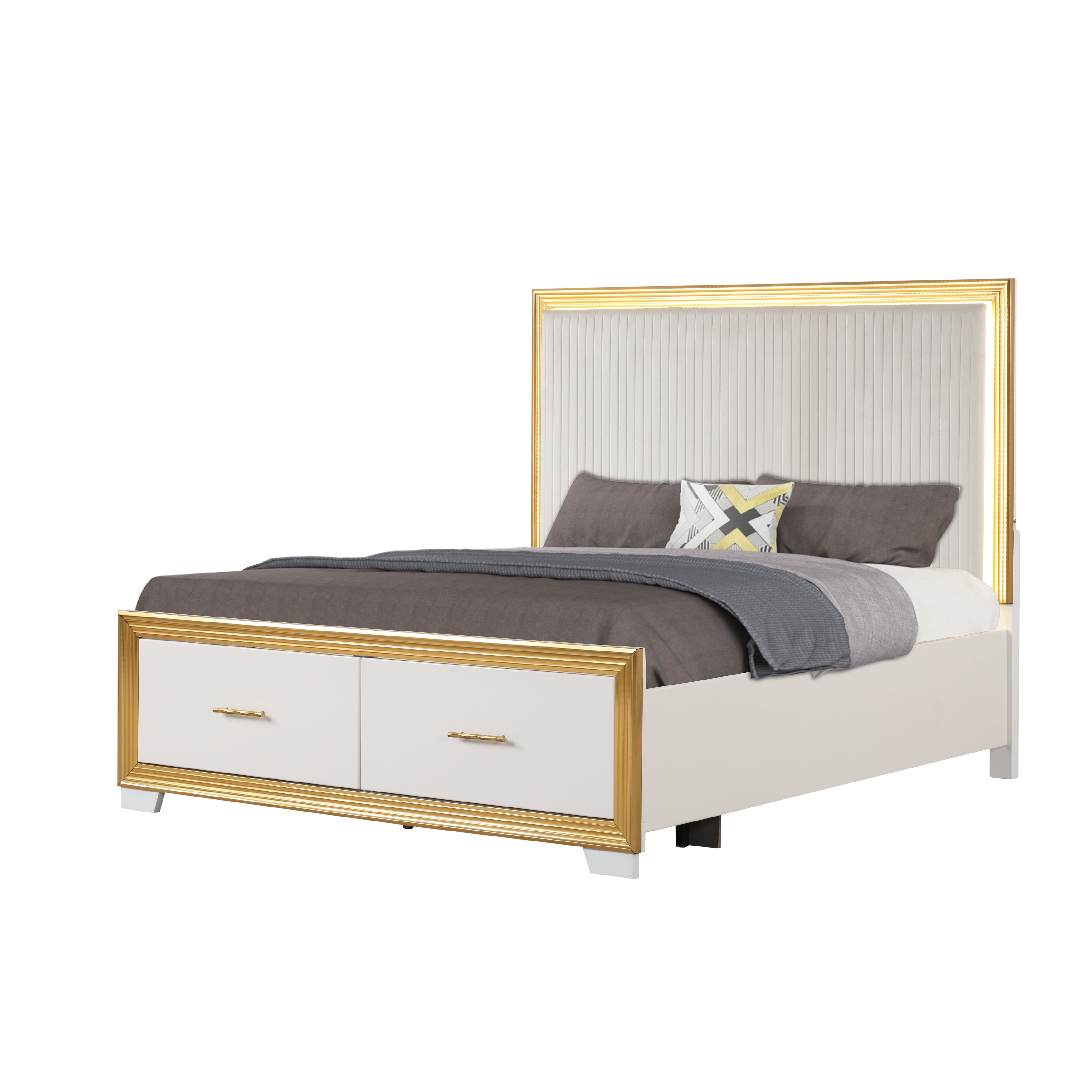 Contemporary Style Queen Tufted Bed Made with Wood & Gold Finish