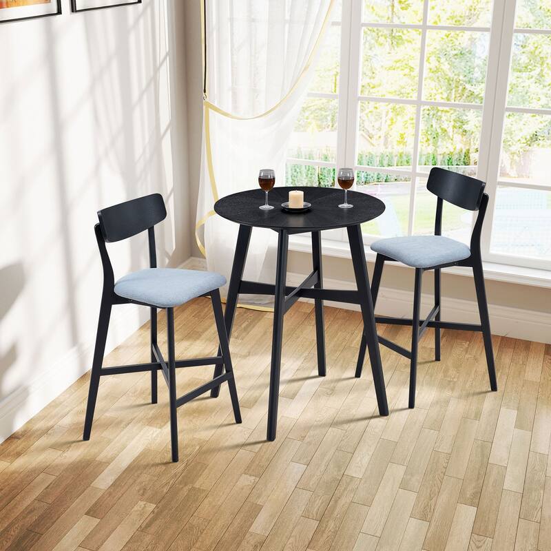 Modern Style 3-Piece Dining Set with Round Counter Height Bar Table and 2 Upholstered Dining Chairs