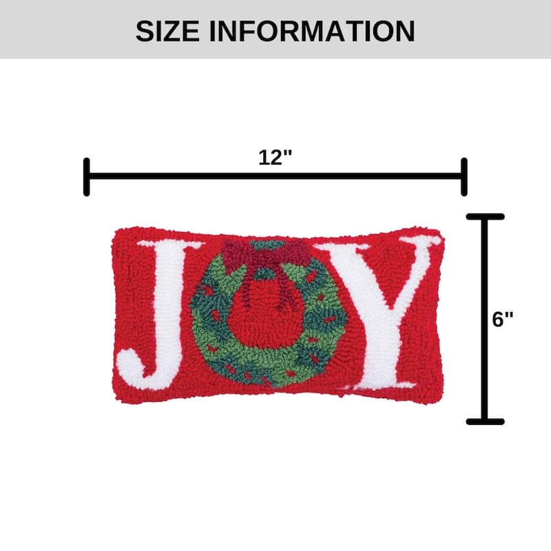 6" x 12" Joy Wreath Hooked Petite Throw Pillow