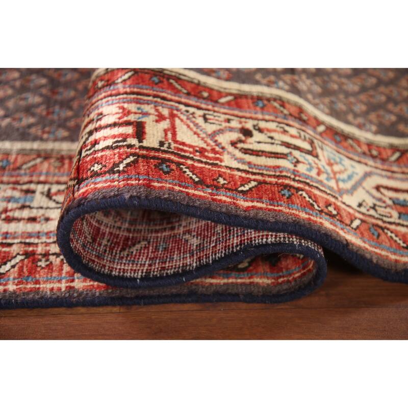 Hand Knotted Oriental 100% Wool Carpet Traditional All-Over Greys & Charcoal Botemir Runner Rug - 10' 4'' X 3' 4''