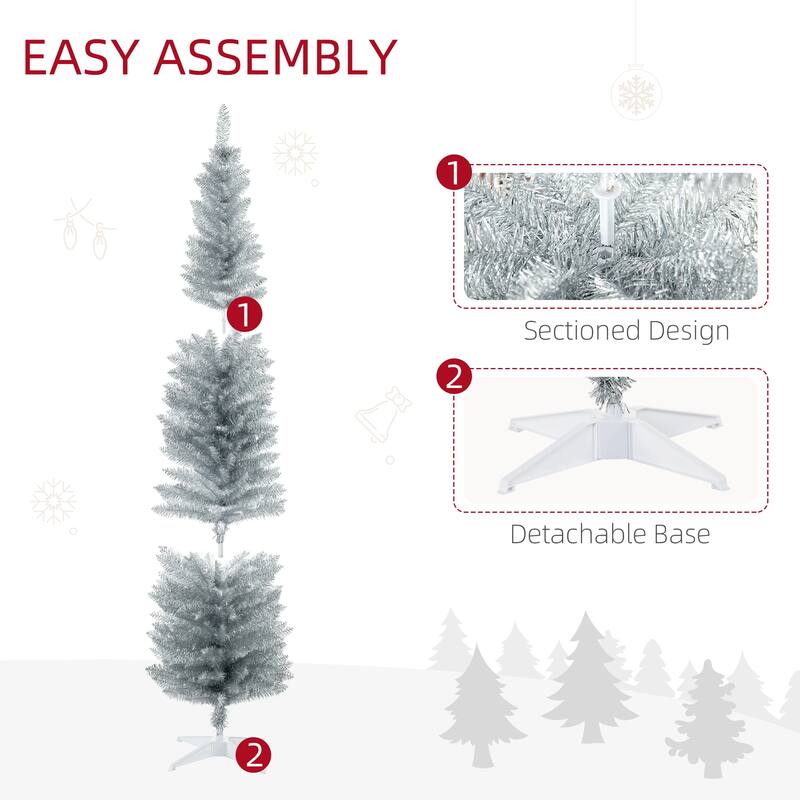 HOMCOM 7' Hinged Noble Fir Unlit Slim Christmas Tree with Stand