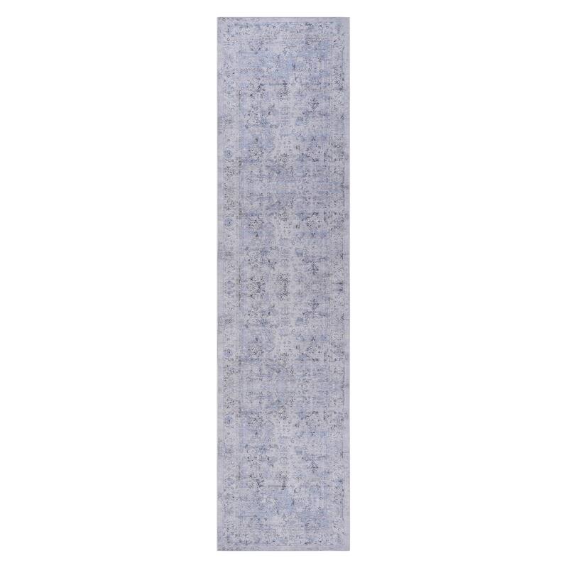 MAVAL Blue Washable Rug 2'6'' x 10' Non-Shedding Runner Rug - 120" D x 30" W x 0.14" H