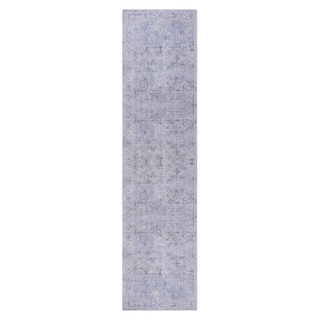 MAVAL Blue Washable Rug 2'6'' x 10' Non-Shedding Runner Rug - 120" D x 30" W x 0.14" H