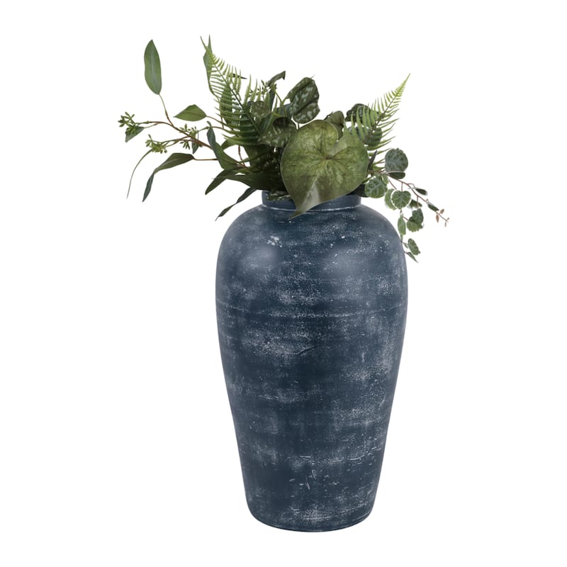 Textured Terracotta Vase with Distressed Finish - Tall Flower Vase