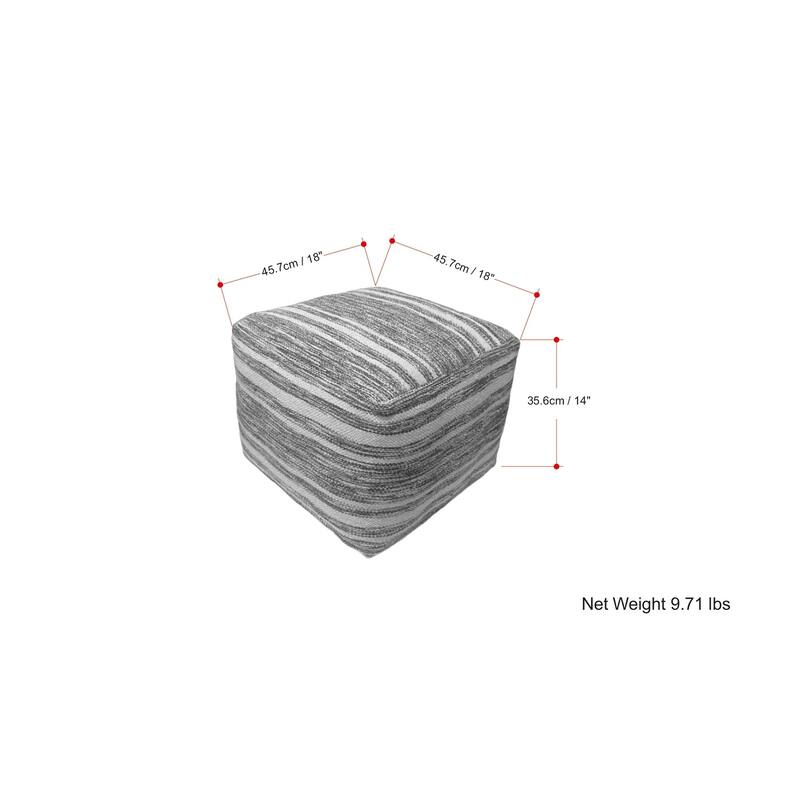 WYNDENHALL Eleanor Contemporary Square Woven Pouf in Black Melange, White Wool