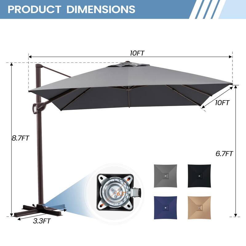 9 x11 FT LED Lighted Patio Cantilever Umbrella Double Top with Weighted Base