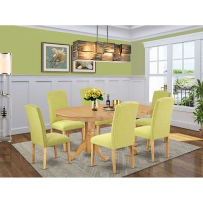 Dining Room Set 7Pc Table & Chairs - Modern Linen Fabric Dining Set with Butterfly Leaf