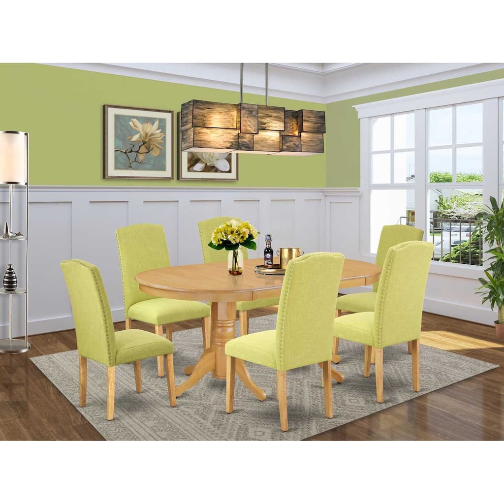 Dining Room Set 7Pc Table & Chairs - Modern Linen Fabric Dining Set with Butterfly Leaf