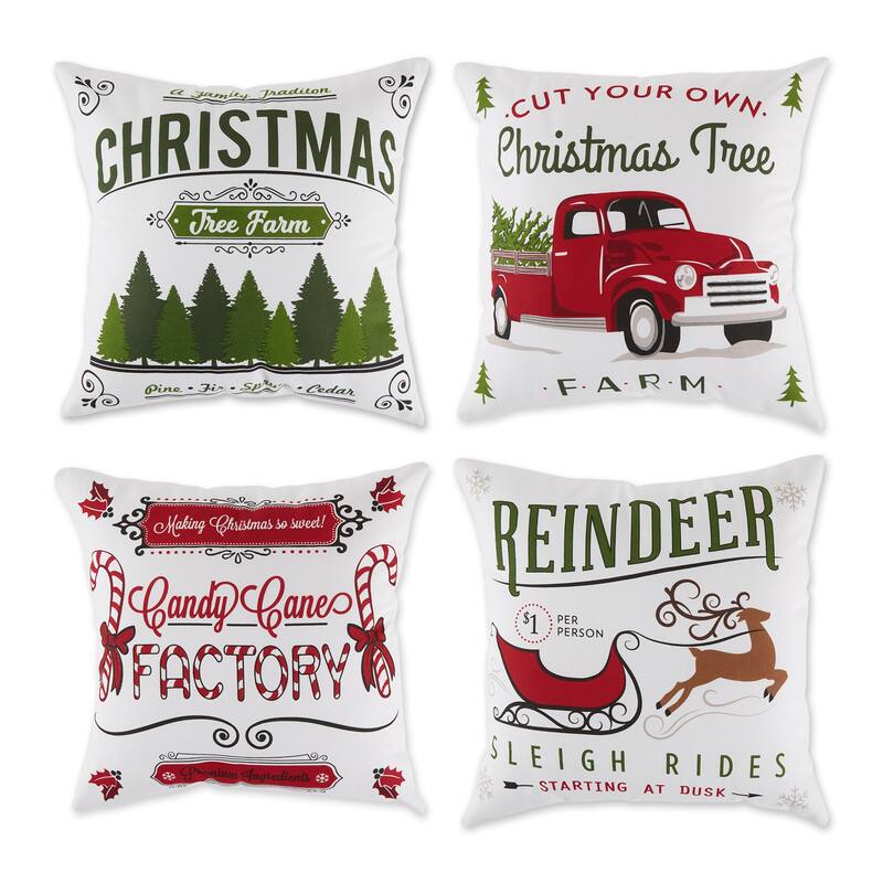 DII Asst Christmas Pillow Cover 18x18 - Set of 4 - Christmas Prints