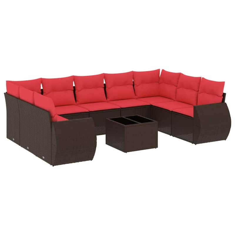 vidaXL 9 Piece Patio Sofa Set with Cushions Grey Poly Rattan - 24.4" x 24.4" x 27.2"