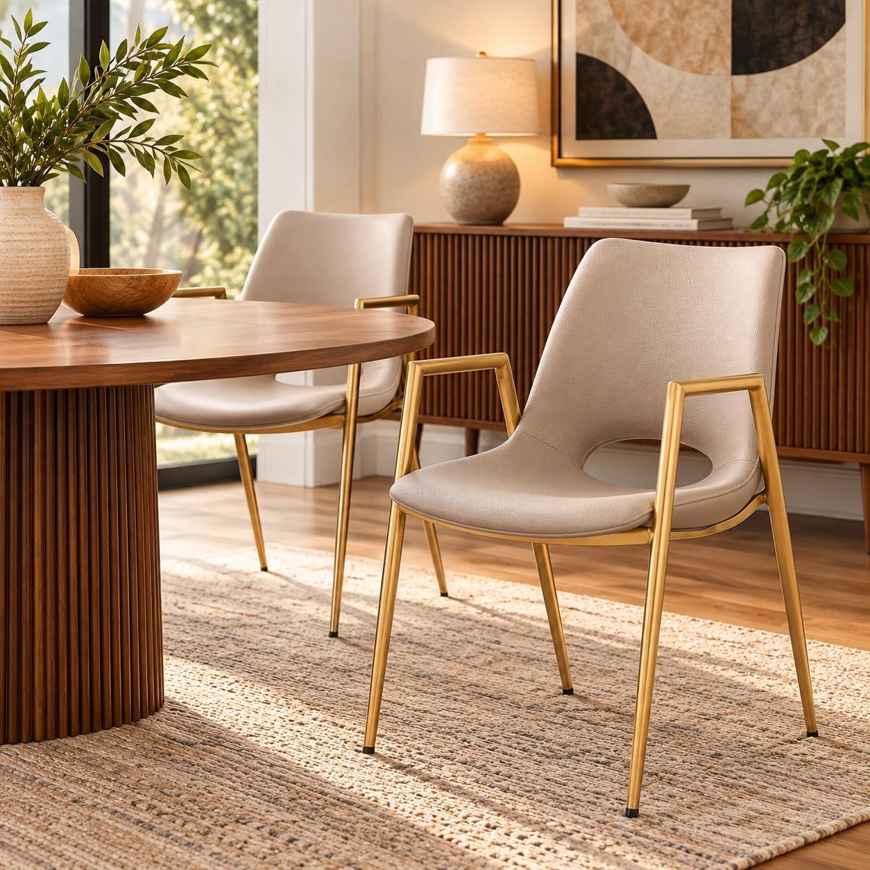 HomeRoots Gilded Set of Two Black And Gold Faux Leather And Steel Dining Arm Chairs - 22.00 in. x 32.50 in. x 24.00 in.