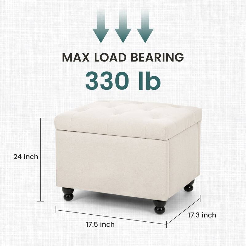 24" Faux Linen Rectangle Storage Ottoman, Shoe Stool for Entryway