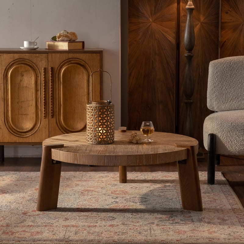 Living Room Rustic Natural Wood Round Coffee Table