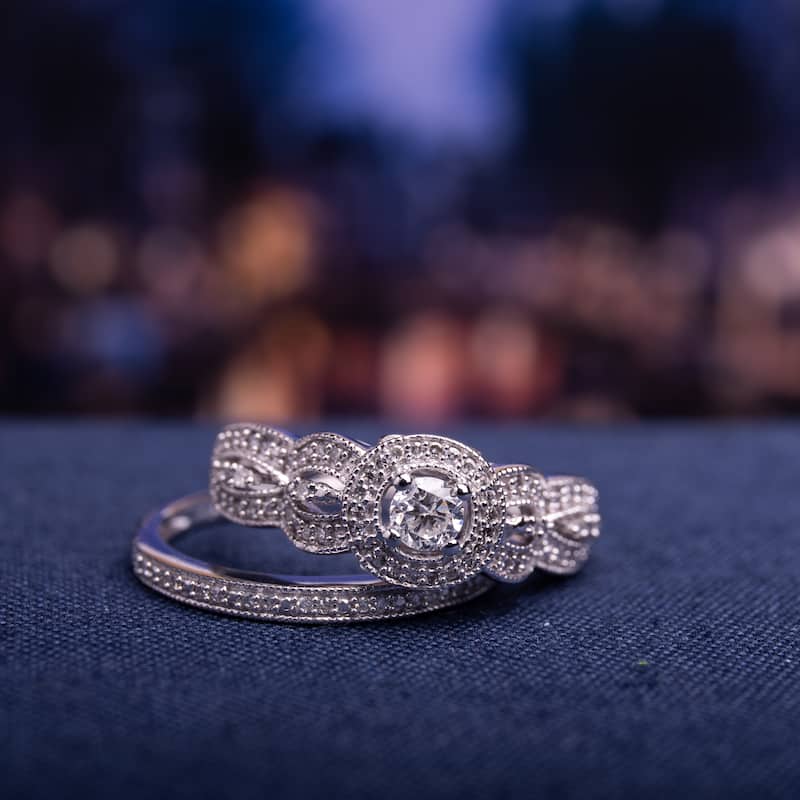 Miadora 10k White Gold 1/2ct TDW Diamond Halo Anniversary-style Bridal Ring Set