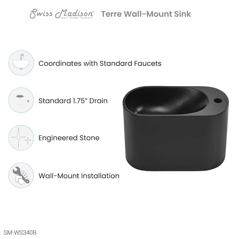 Terre 17.5" Right Side Faucet Wall-Mount Bathroom Sink in White