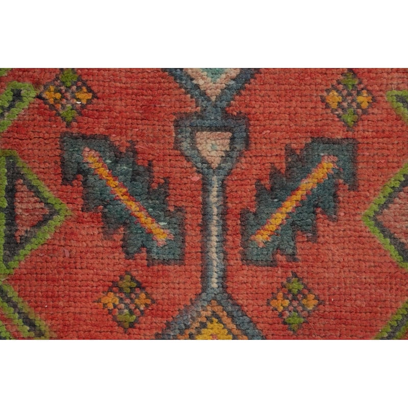 Hand Knotted Oriental 100% Wool Carpet Traditional Geometric Oranges & Rust Ardebil Runner Rug - 13' 9'' X 3' 11''