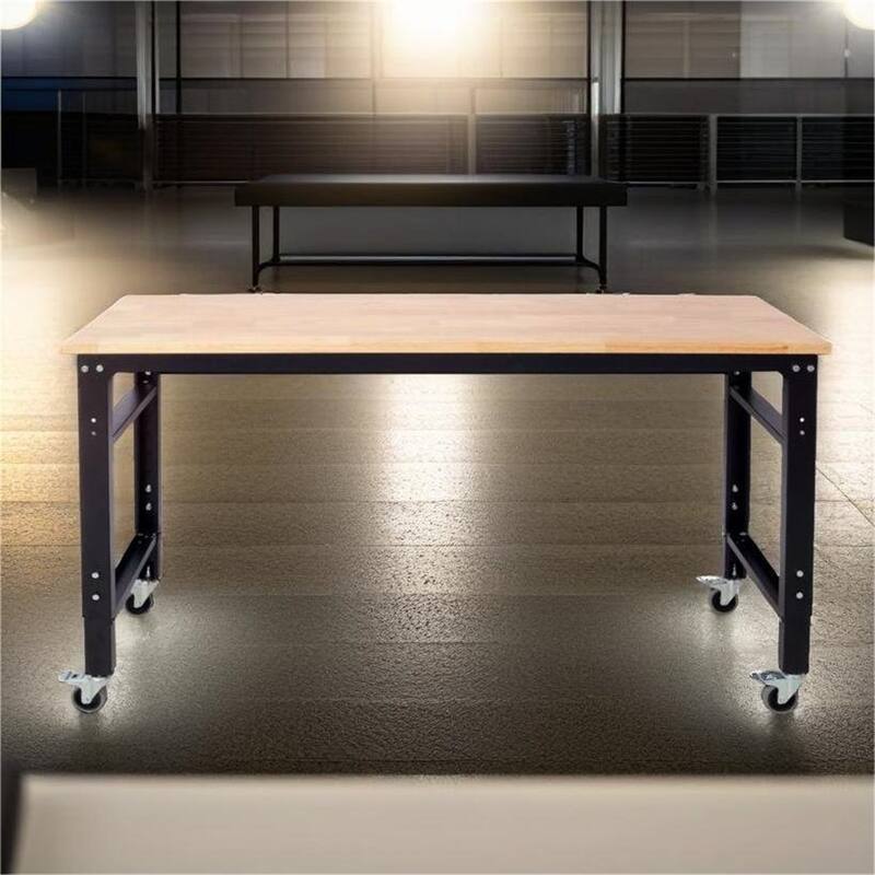 60" Adjustable Height Metal Rolling Workbenches with Wood Top