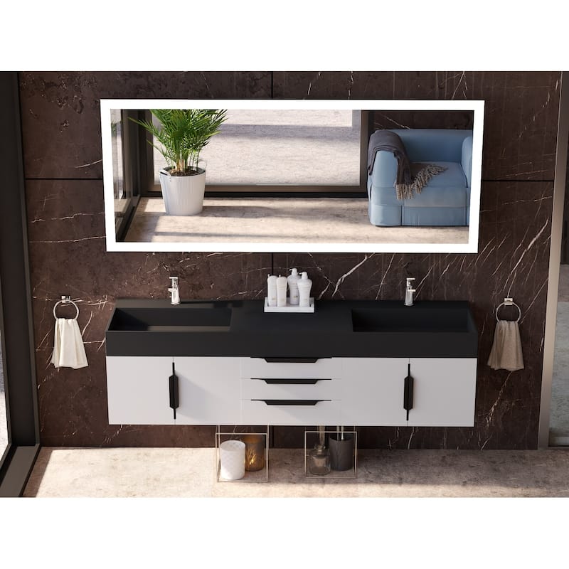 Amazon 72" Wall Mounted Bathroom Vanity Set w/ Black Top