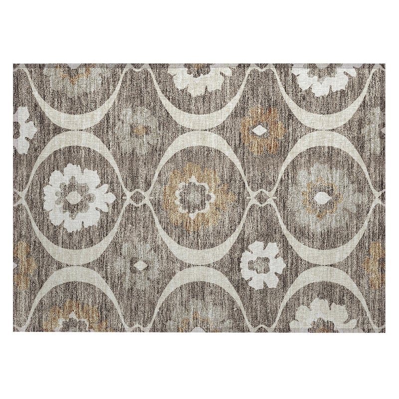 Machine Washable Indoor/ Outdoor Chantille Floral Geo Rug