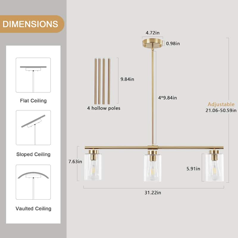 Modern Linear Ceiling Hanging Pendant Light With Adjustable Height for Living Room, Foyer