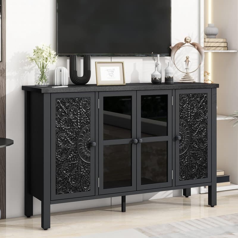 Retro TV Stand for TVs Up to 43" Media Console with Three Cabinets and Adjustable Shelves