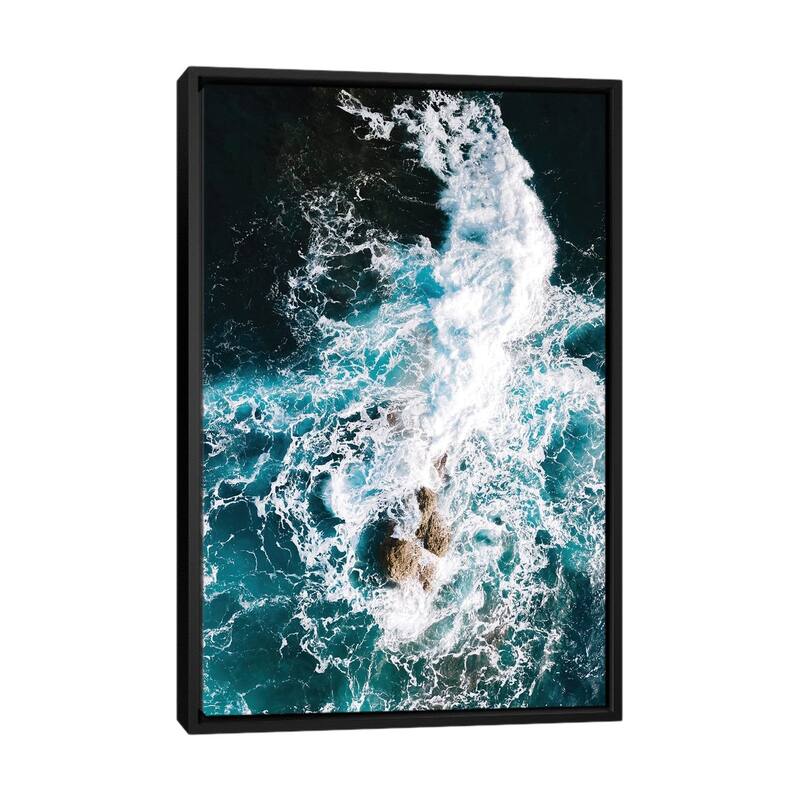 iCanvas "Waves Clashing Against A Rock In The Ocean" by Michael Schauer Framed - Black - 40x26