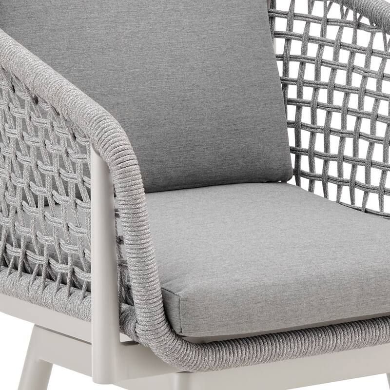 Rhodes Outdoor Patio Swivel Bar Stool in Aluminum with Rope and Cushions