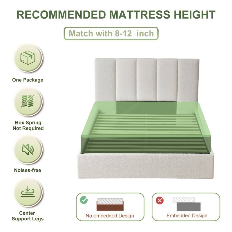 Full Size Lift-Up Storage Bed, White