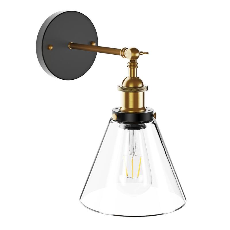 Modern 1-Light Swing Arm Wall Sconce with Cone Clear Glass Shade