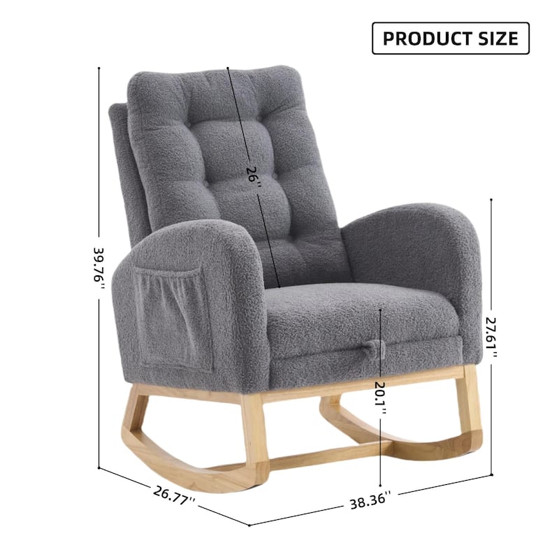 Upholstered Rocking Chair with Footrest & Thick Cushioned, Accent Chair Lounge Chair with Side Storage Pocket