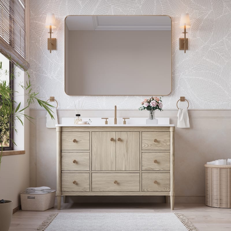 34''H Solid Wood Bathroom Vanity With Carrera White Quartz Top and Sink